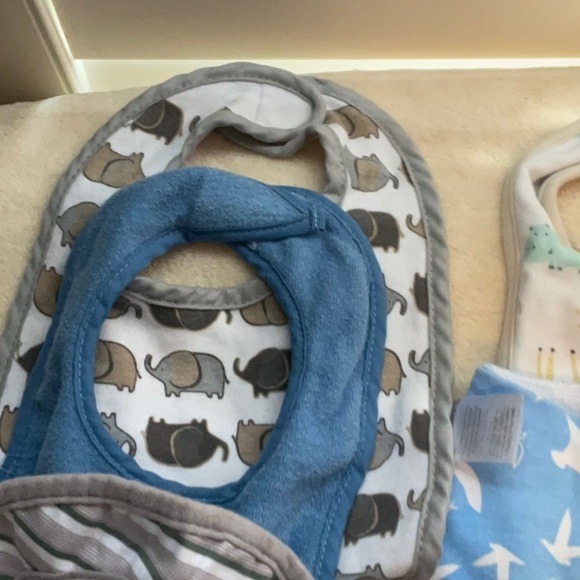 Dino and Animal Print Baby Bib Set - Blue, Orange, Green - Picture 8 of 11